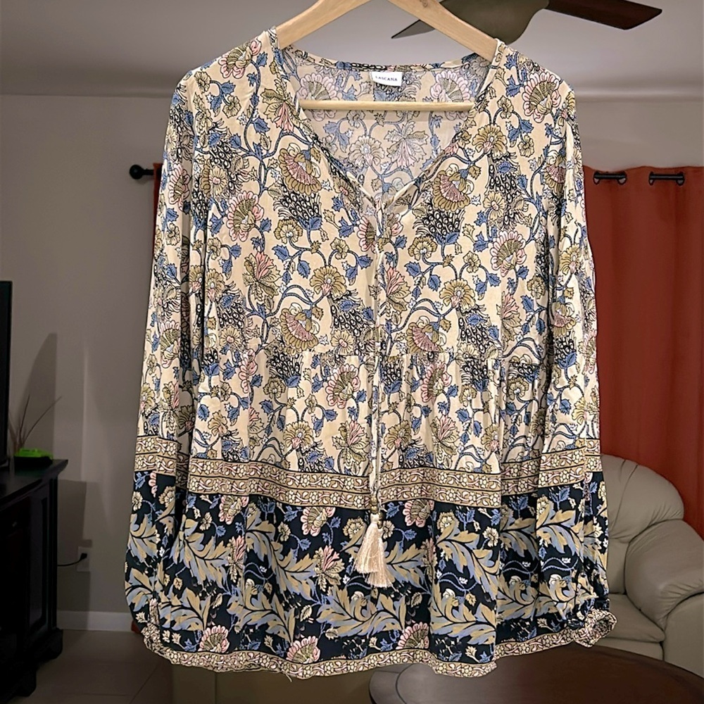 LASCANA Floral Long Sleeve Peasant Blouse Top Women’s Size 8 - Picture 4 of 8